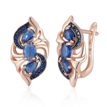 Excellent Vintage Style 14K Rolled Rose Gold Crystal Flower Blue AAA Zircon Drop Earrings - Fine Jewellery